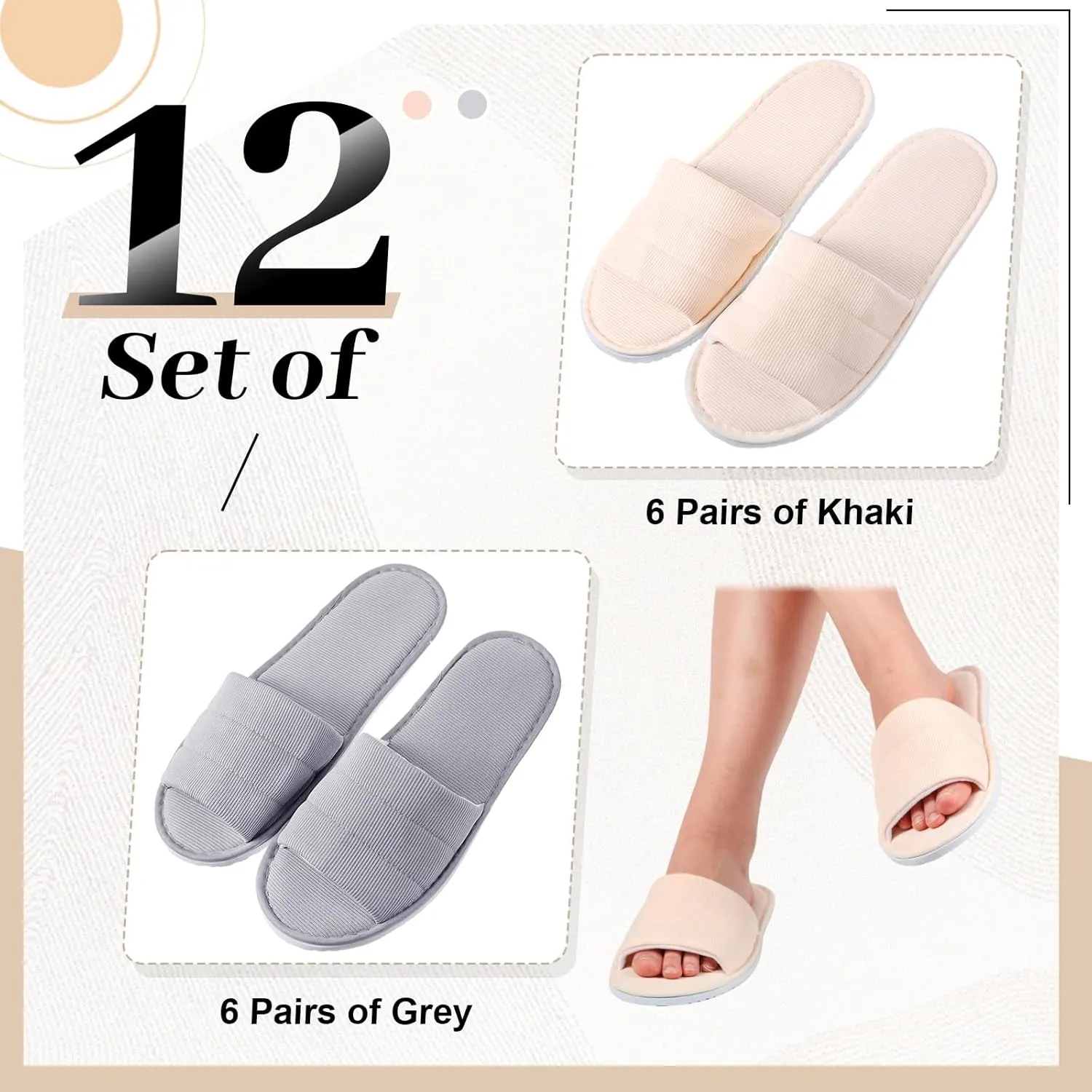 12 Pairs Disposable Slippers Hotel Guests Bulk Slipper Pack Non Slip Spa Women Men Wedding Comfort