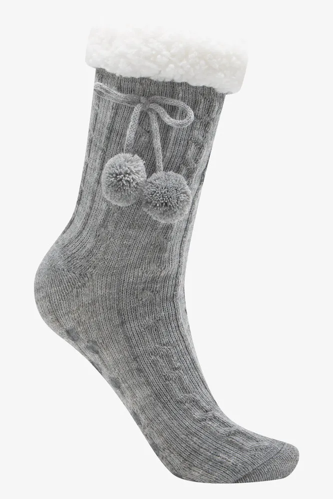 3 Pack Slipper Socks Grey, Brown And Pink