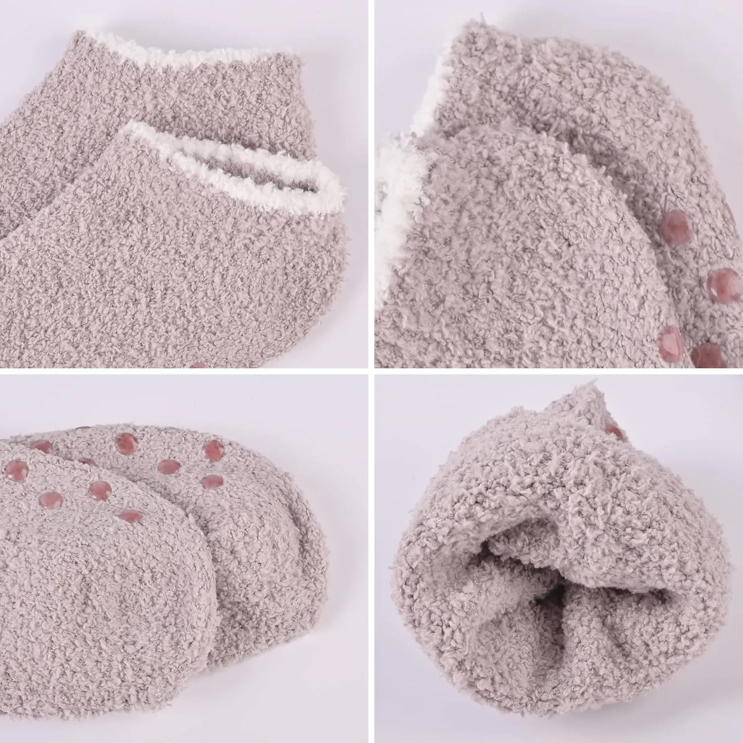 3/6 Pairs Non Slip Hospital Socks for Women Fluffy Fuzzy Slipper Socks with Grips