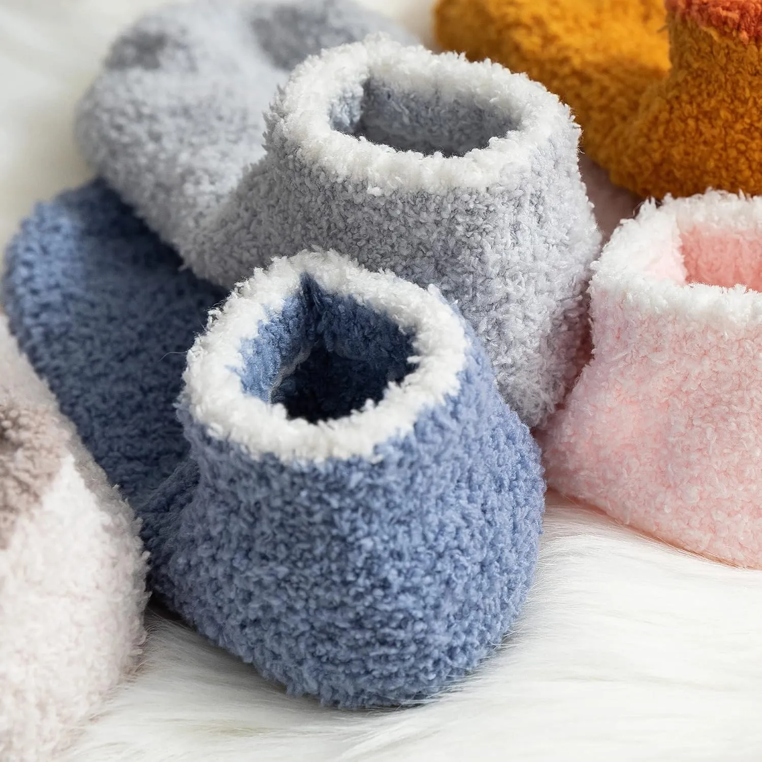3/6 Pairs Non Slip Hospital Socks for Women Fluffy Fuzzy Slipper Socks with Grips