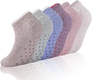 3/6 Pairs Non Slip Hospital Socks for Women Fluffy Fuzzy Slipper Socks with Grips