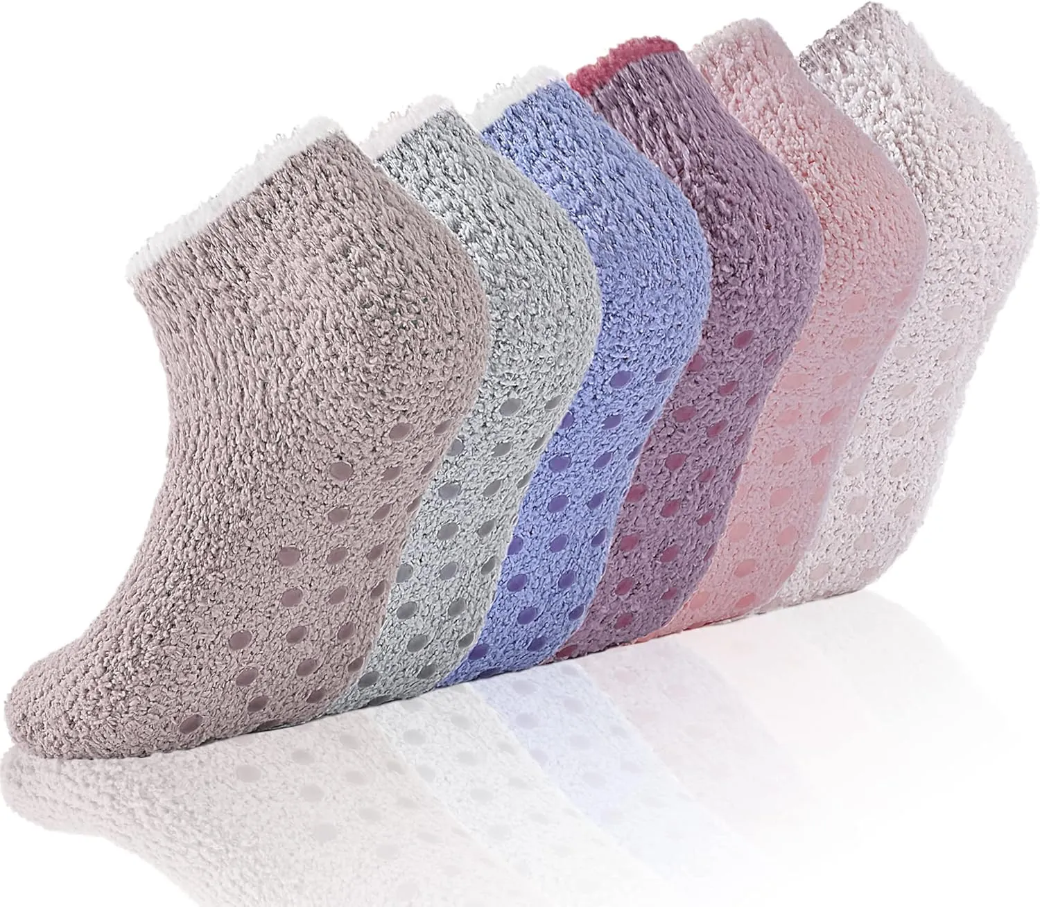 3/6 Pairs Non Slip Hospital Socks for Women Fluffy Fuzzy Slipper Socks with Grips