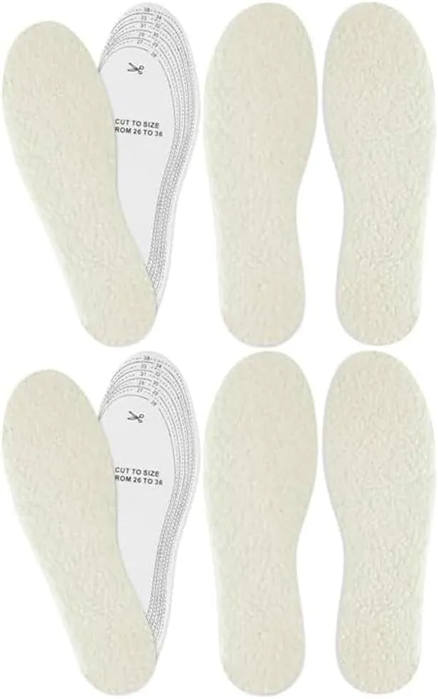 4 Pairs Men's Winter Warm Wool Insoles Pads Shoe Inserts Boot Thermal Comfort Pads Sizes 7-11 Trim Cut to Fit Warmer Thermal Insole Sheep Sherpa One Size Pads Fits Most Soft Breathable Comfort