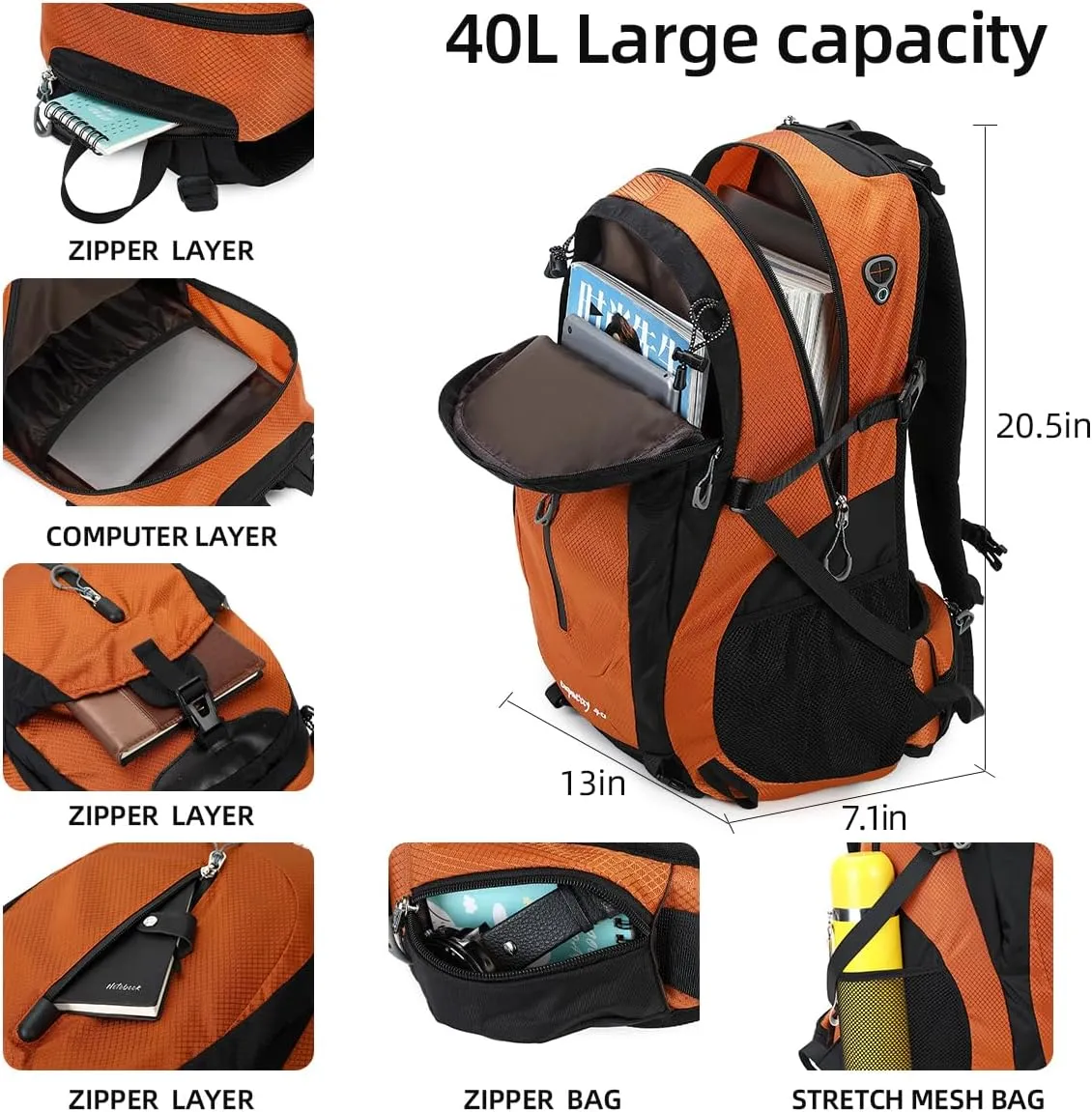 40L Waterproof Lightweight Hiking,Camping,Travel Backpack for Men Women