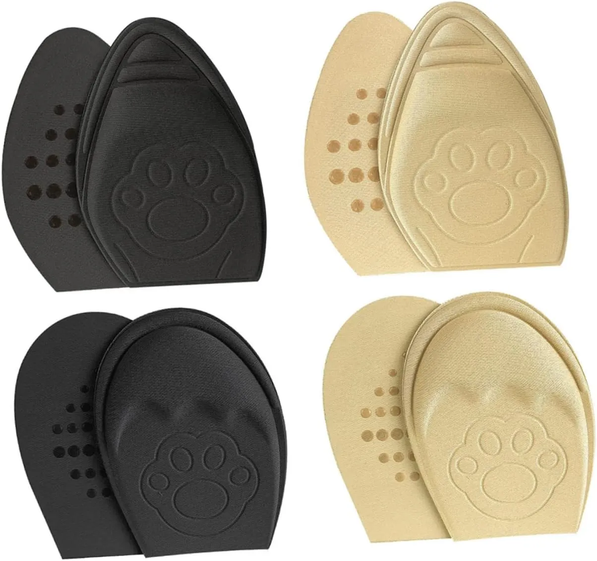 4Pairs Half Insoles for Forefoot Cushions Comfortable Skid Shoe Pads Breathable Stick Adhesive Ball of Foot Cushions for Heels Flats and Boots