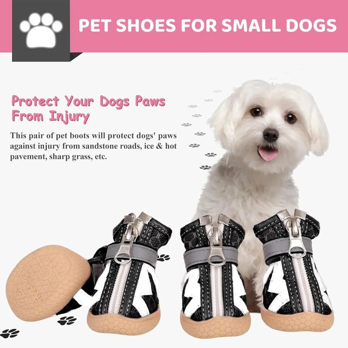 4PCS Breathable Soft Soled Dog Shoes for Small Dogs Four Seasons Pet Footwear