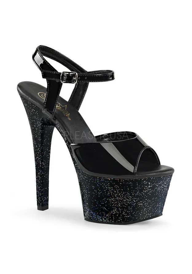 6" Heel, 2 1/4" PF Ankle Strap Sandal W/ Mini Glitters