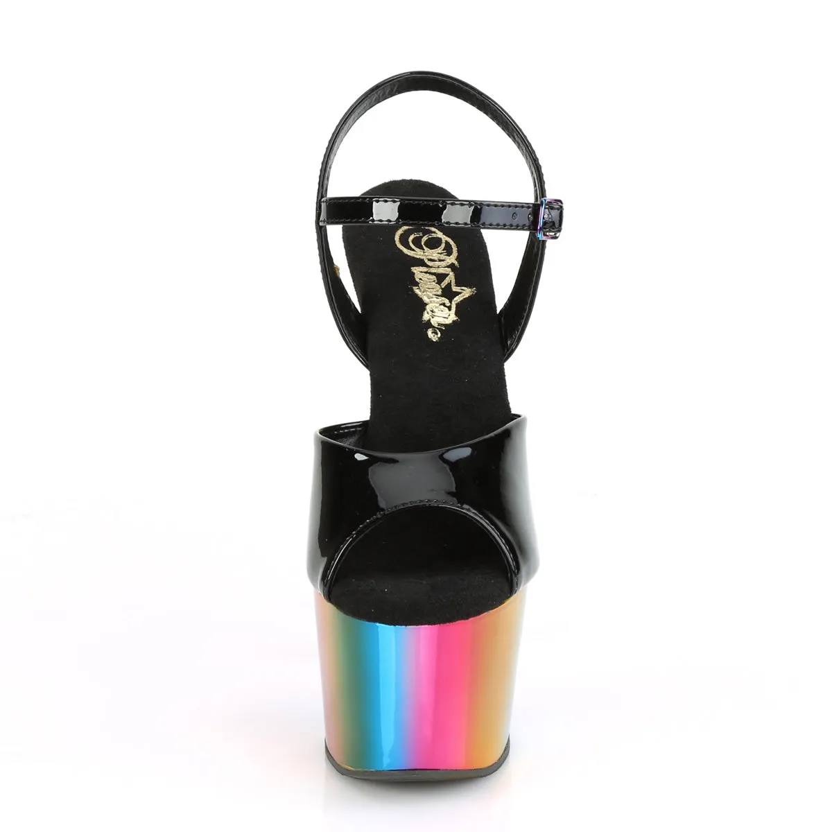 7 Inch Heel ADORE-709RC Black Pat Rainbow Chrome