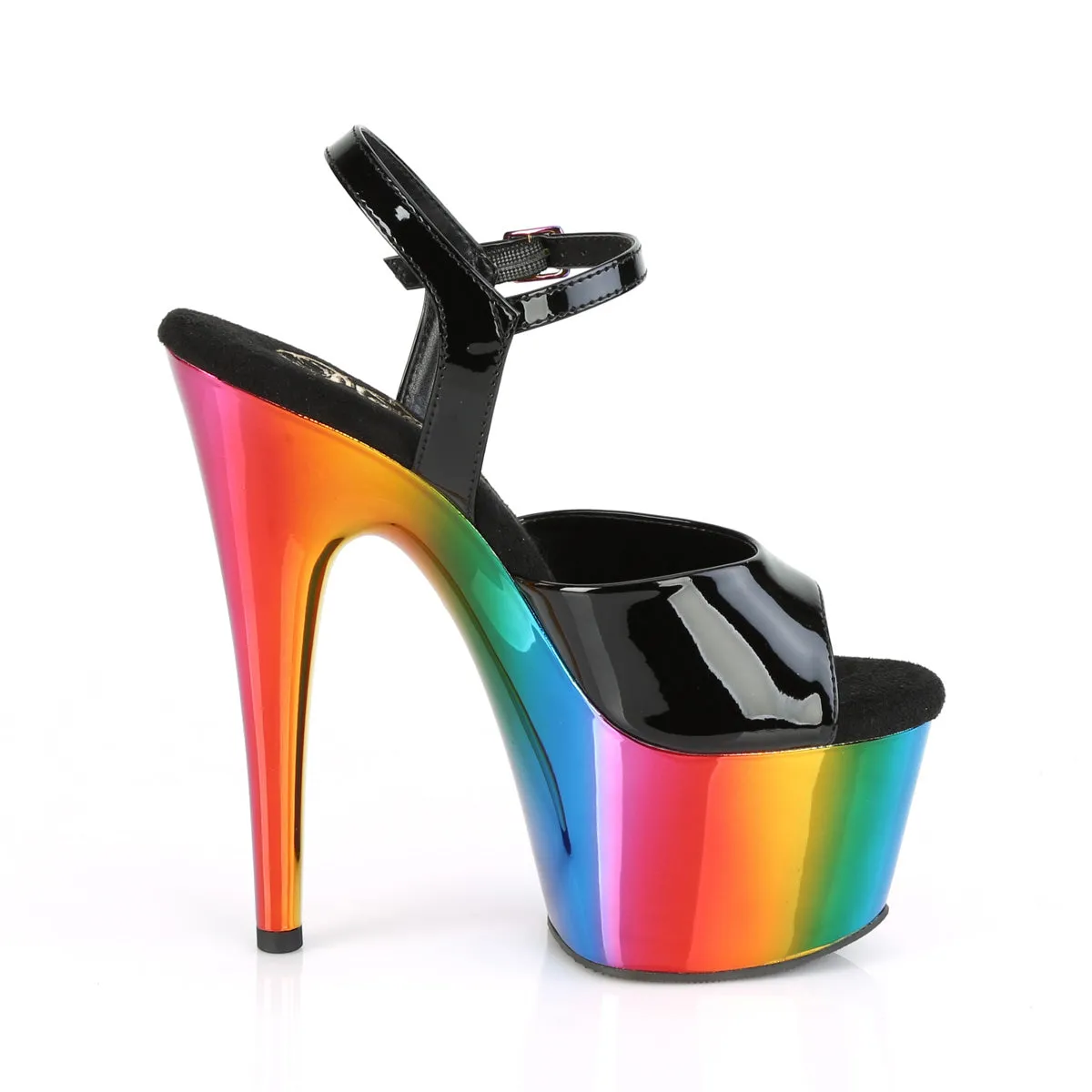 7 Inch Heel ADORE-709RC Black Pat Rainbow Chrome