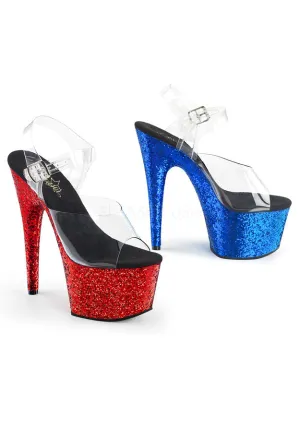 7" Heel, 2 3/4" PF Ankle Strap Sandal w/ Glitter Bottom