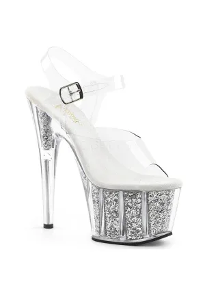 7" Heel, 2 3/4" PF Ankle Strap Sandal w/ Glitter Inserts