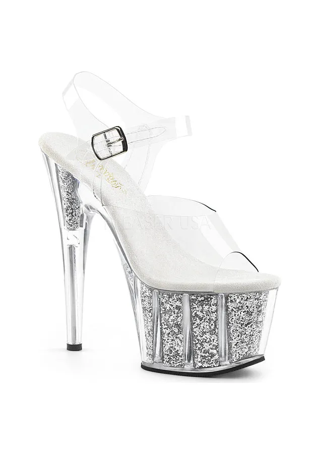 7" Heel, 2 3/4" PF Ankle Strap Sandal w/ Glitter Inserts