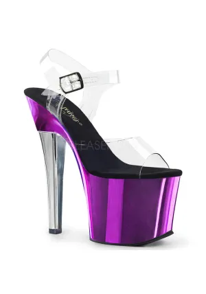 7" Heel, 3 1/4" Two Tone Chrome PF Ankle Strap Sandal
