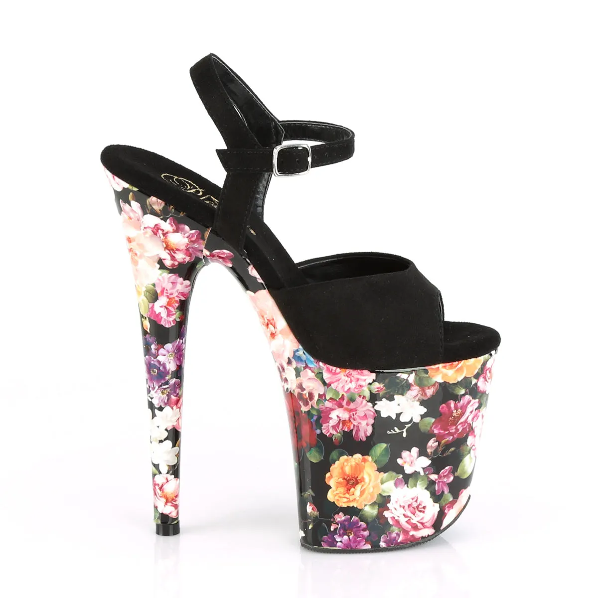 8 Inch Heel FLAMINGO-809WR Black Pu Flower Print