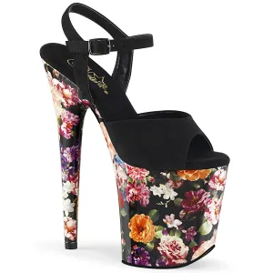 8 Inch Heel FLAMINGO-809WR Black Pu Flower Print