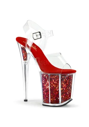 8" Heel, 4" Glitter Filled PF Ankle Strap Sandal
