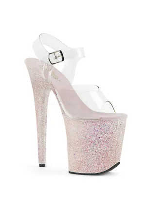 8" Heel, 4" PF Ankle Strap Sandal w/ Glitter Bottom
