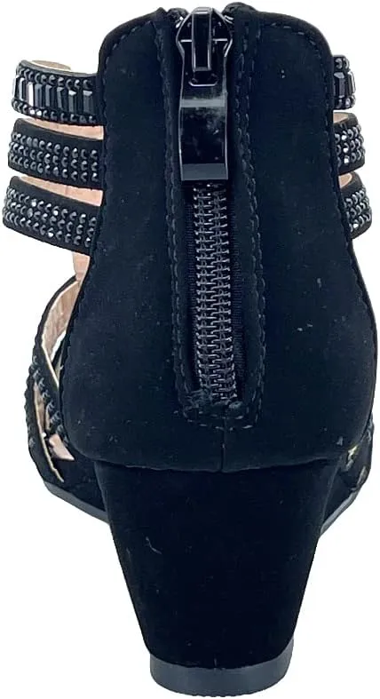 ABSOLEX Girl's Ankle Strap Rhinestone Dressy Low Heel Wedge Pump Sandal
