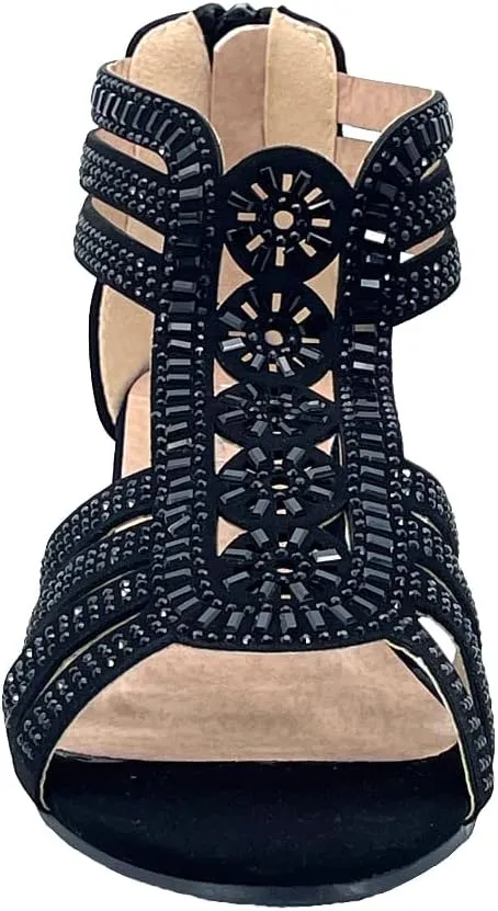 ABSOLEX Girl's Ankle Strap Rhinestone Dressy Low Heel Wedge Pump Sandal