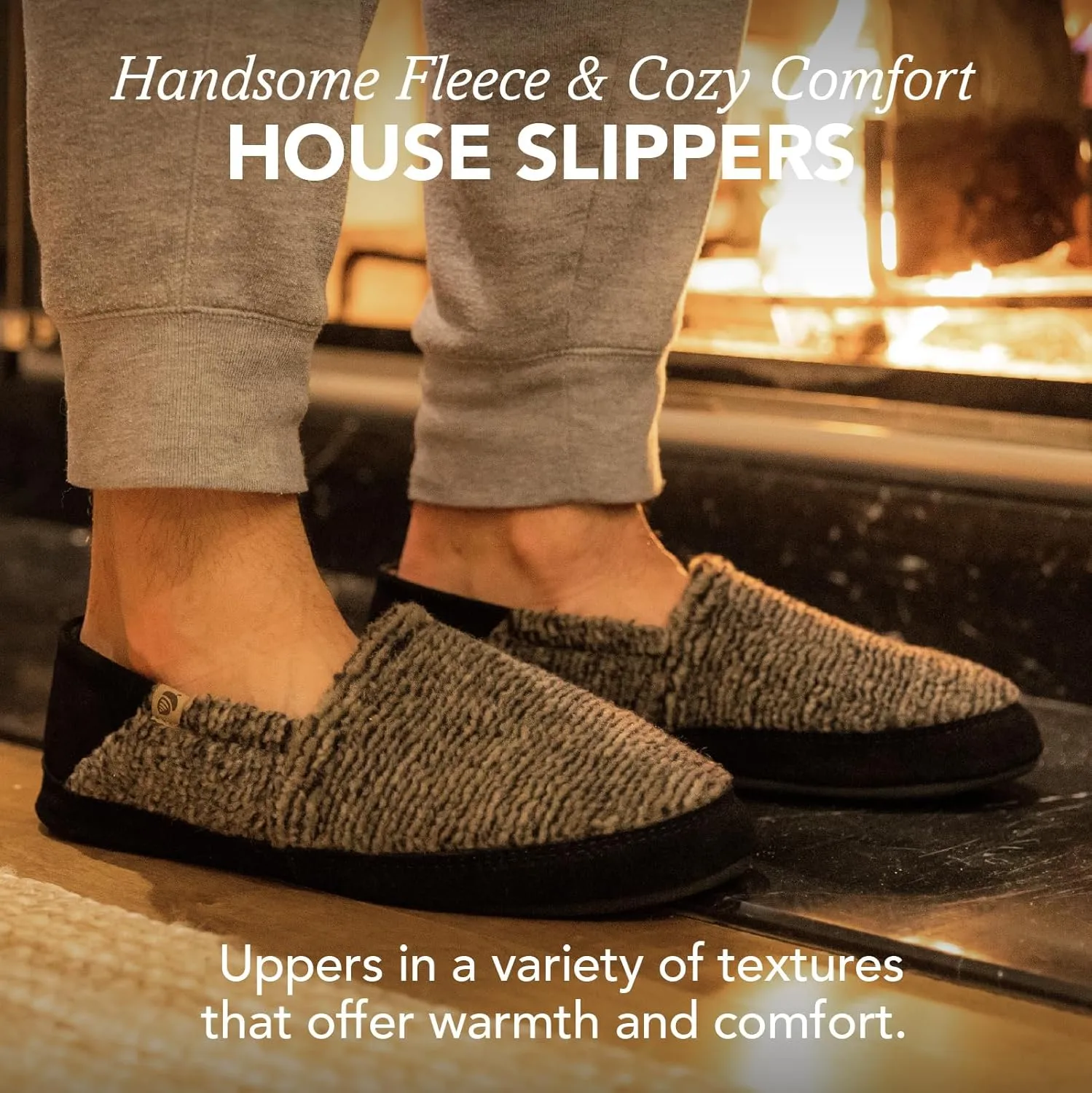 Acorn Men's Moc Slippers with Memory Foam Insole Suede Sidewall and Rubber Outsole (Tex/Polar)