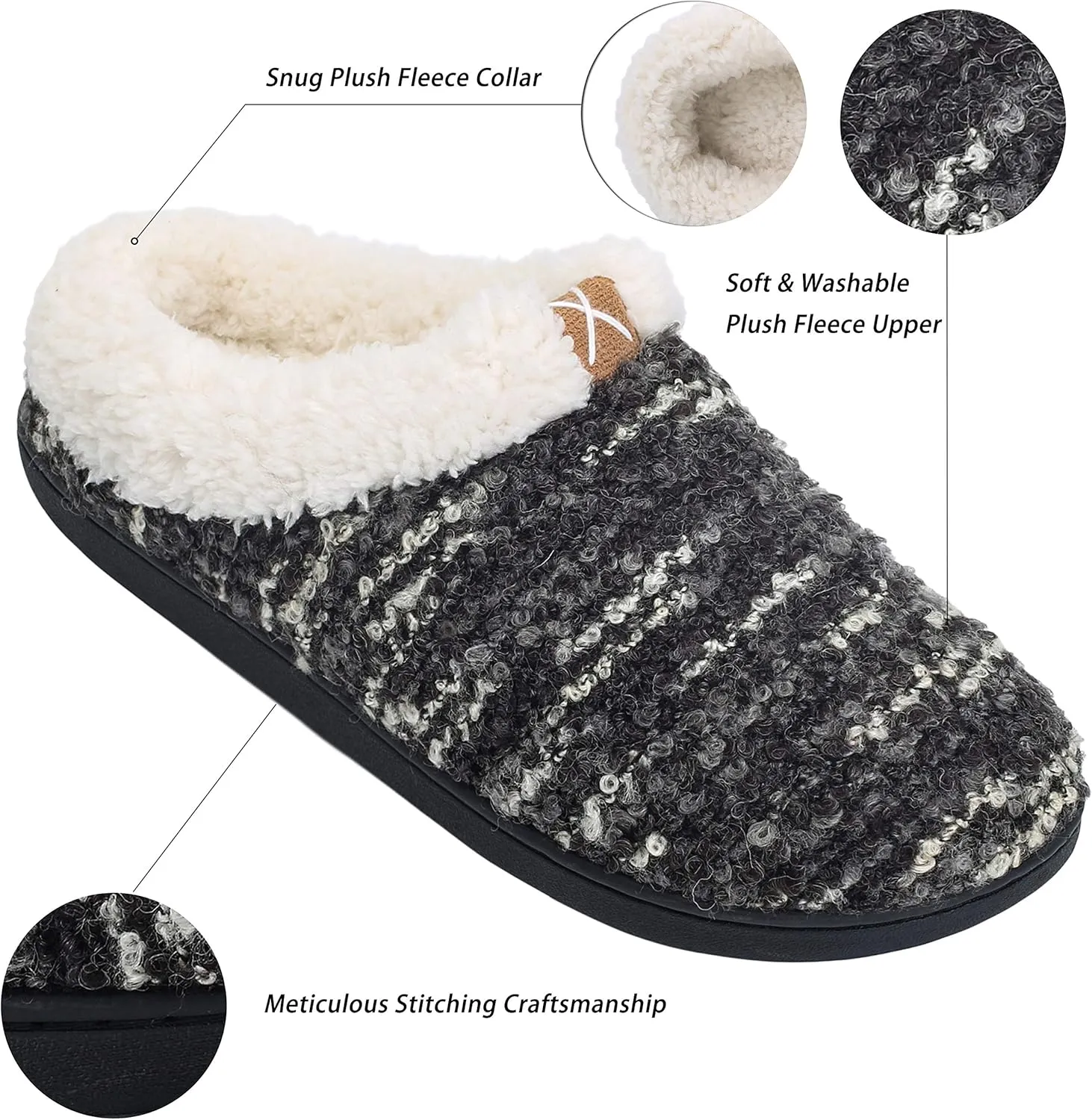 adituo Women's Comfort Memory Foam Slippers Plush Lined House Shoes Indoor, Outdoor Non-Slip Rubber Sole