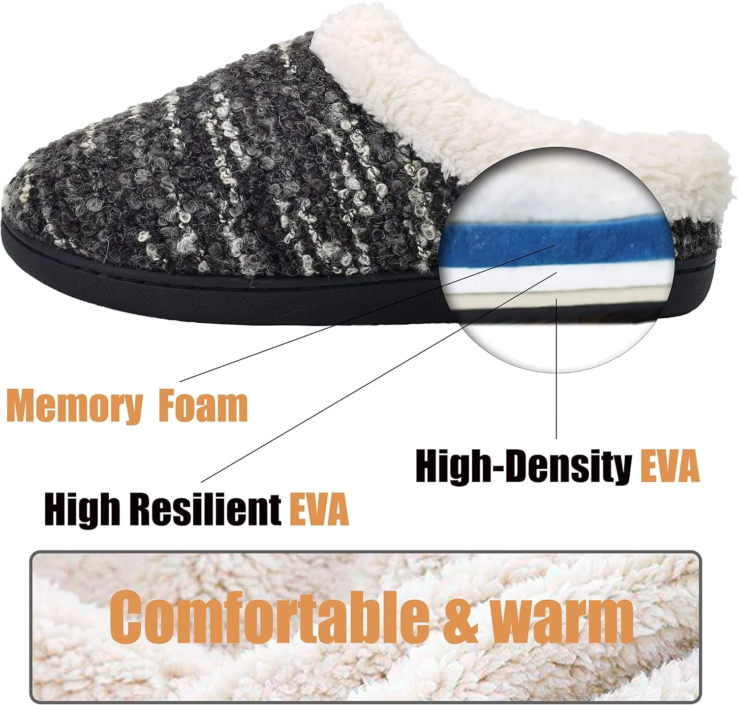 adituo Women's Comfort Memory Foam Slippers Plush Lined House Shoes Indoor, Outdoor Non-Slip Rubber Sole