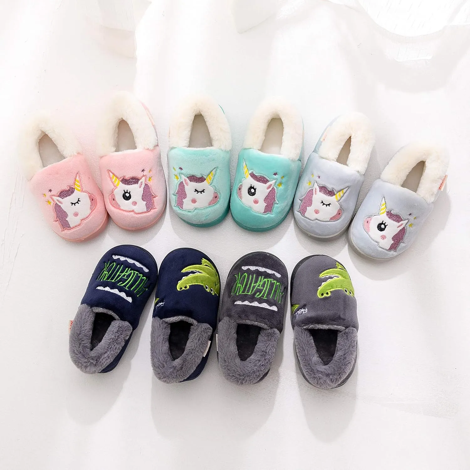 Ainikas Toddler Boys Girls Slippers Fluffy Little Kids House Slippers Warm Fur Cute Animal Home Slipper