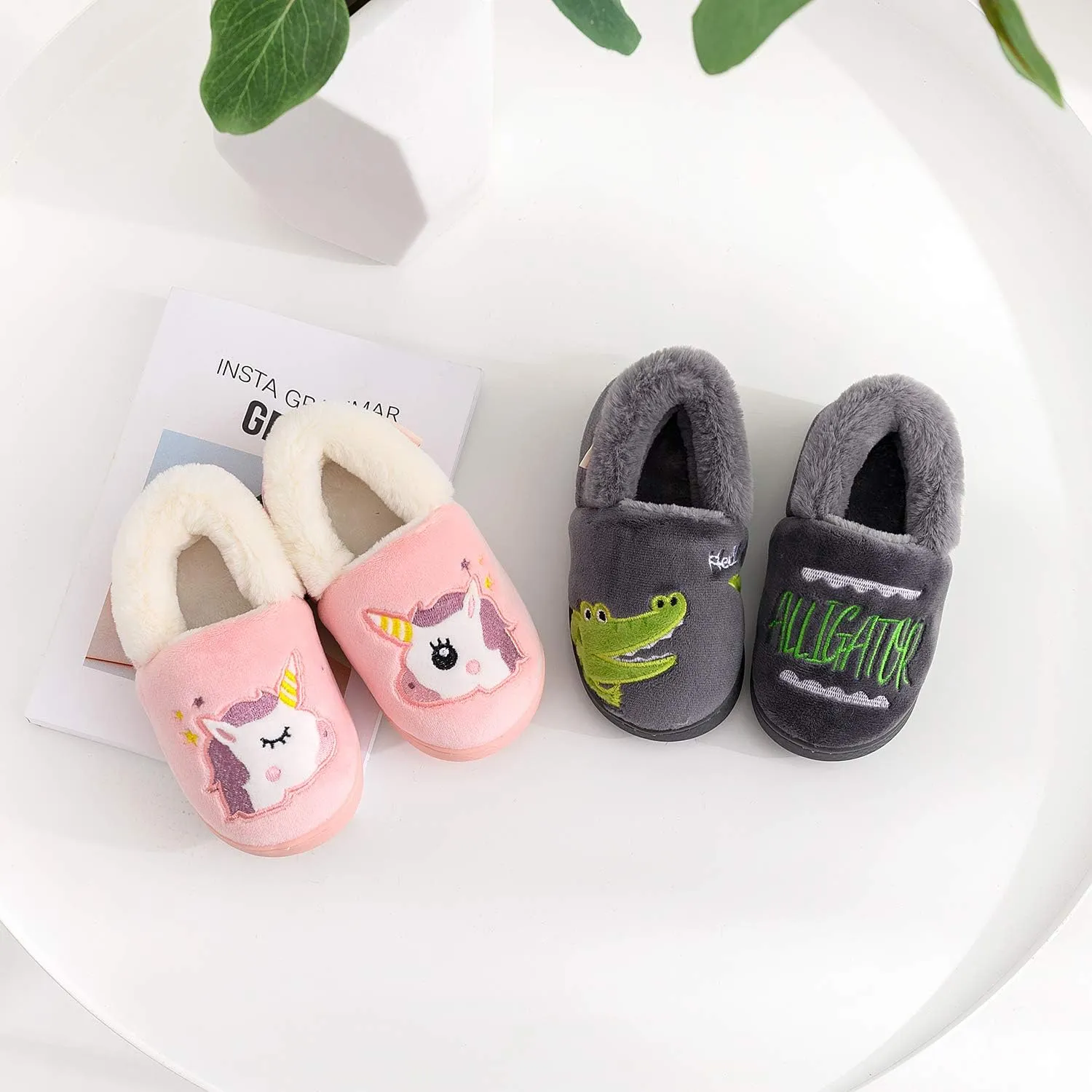 Ainikas Toddler Boys Girls Slippers Fluffy Little Kids House Slippers Warm Fur Cute Animal Home Slipper