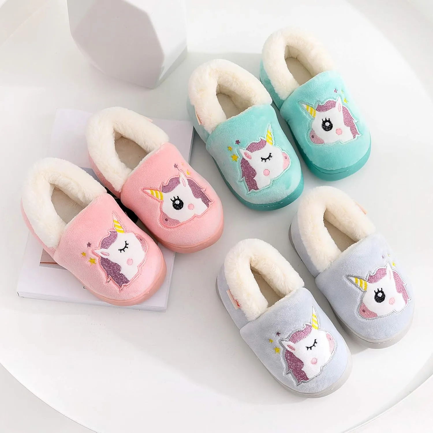 Ainikas Toddler Boys Girls Slippers Fluffy Little Kids House Slippers Warm Fur Cute Animal Home Slipper