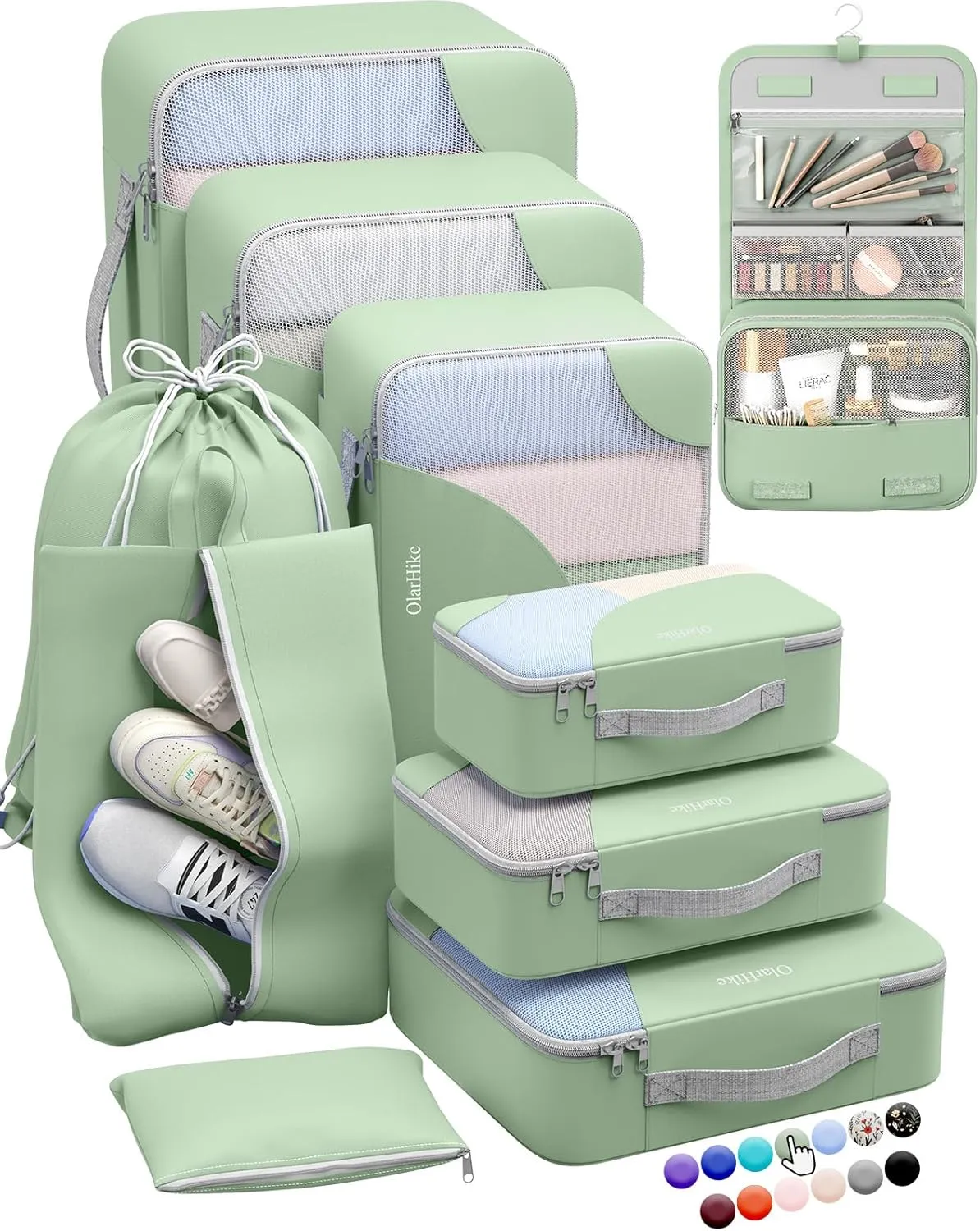 ALL INCLUDED 10 Set Durable Packing Cubes for Suitcases,OlarHike Essentials for Travel, UPGRADED Anti-Tear Stitching, NEW Improved Luggage Packing Organizers for Travel Accessories (Matcha Green)