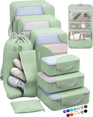 ALL INCLUDED 10 Set Durable Packing Cubes for Suitcases,OlarHike Essentials for Travel, UPGRADED Anti-Tear Stitching, NEW Improved Luggage Packing Organizers for Travel Accessories (Matcha Green)