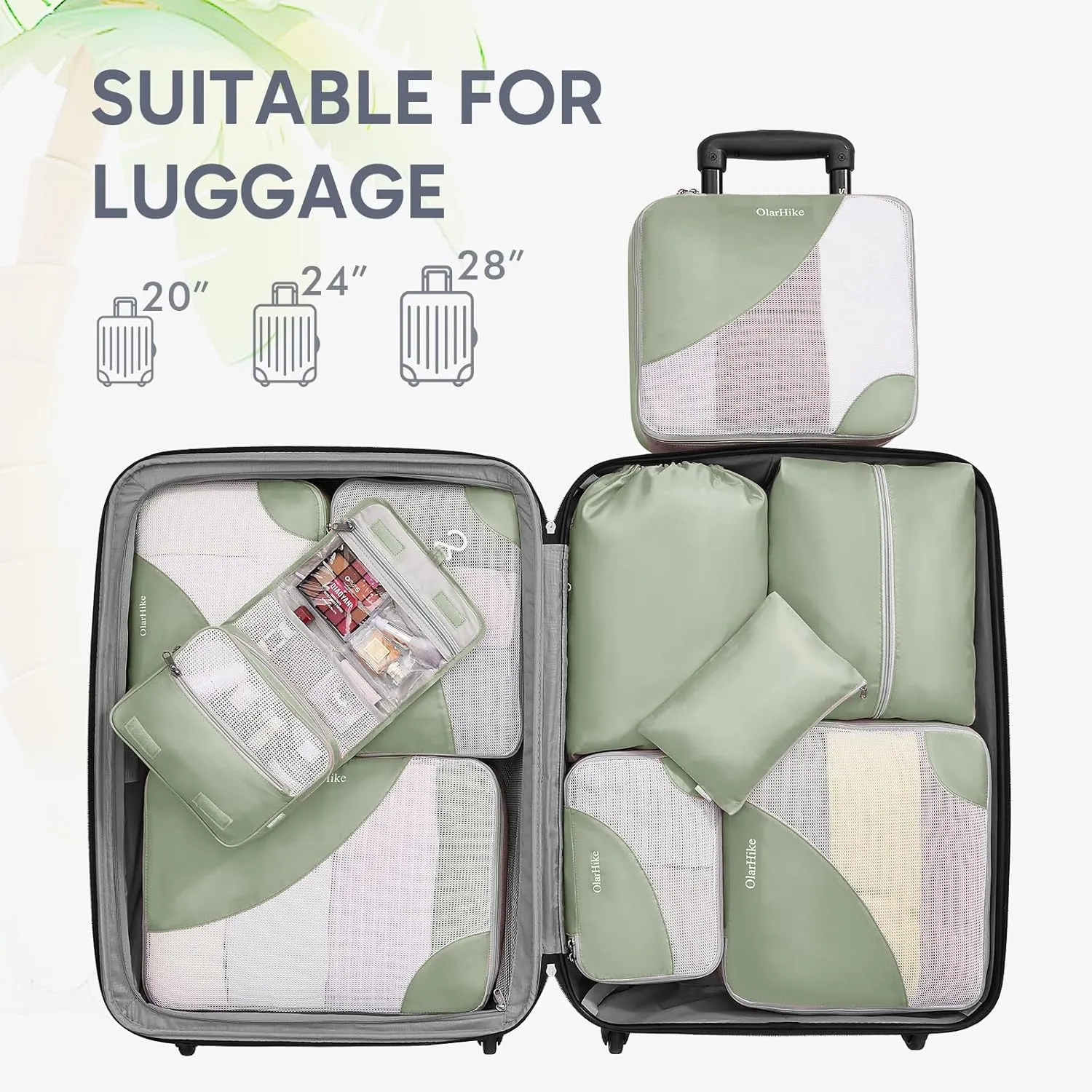 ALL INCLUDED 10 Set Durable Packing Cubes for Suitcases,OlarHike Essentials for Travel, UPGRADED Anti-Tear Stitching, NEW Improved Luggage Packing Organizers for Travel Accessories (Matcha Green)