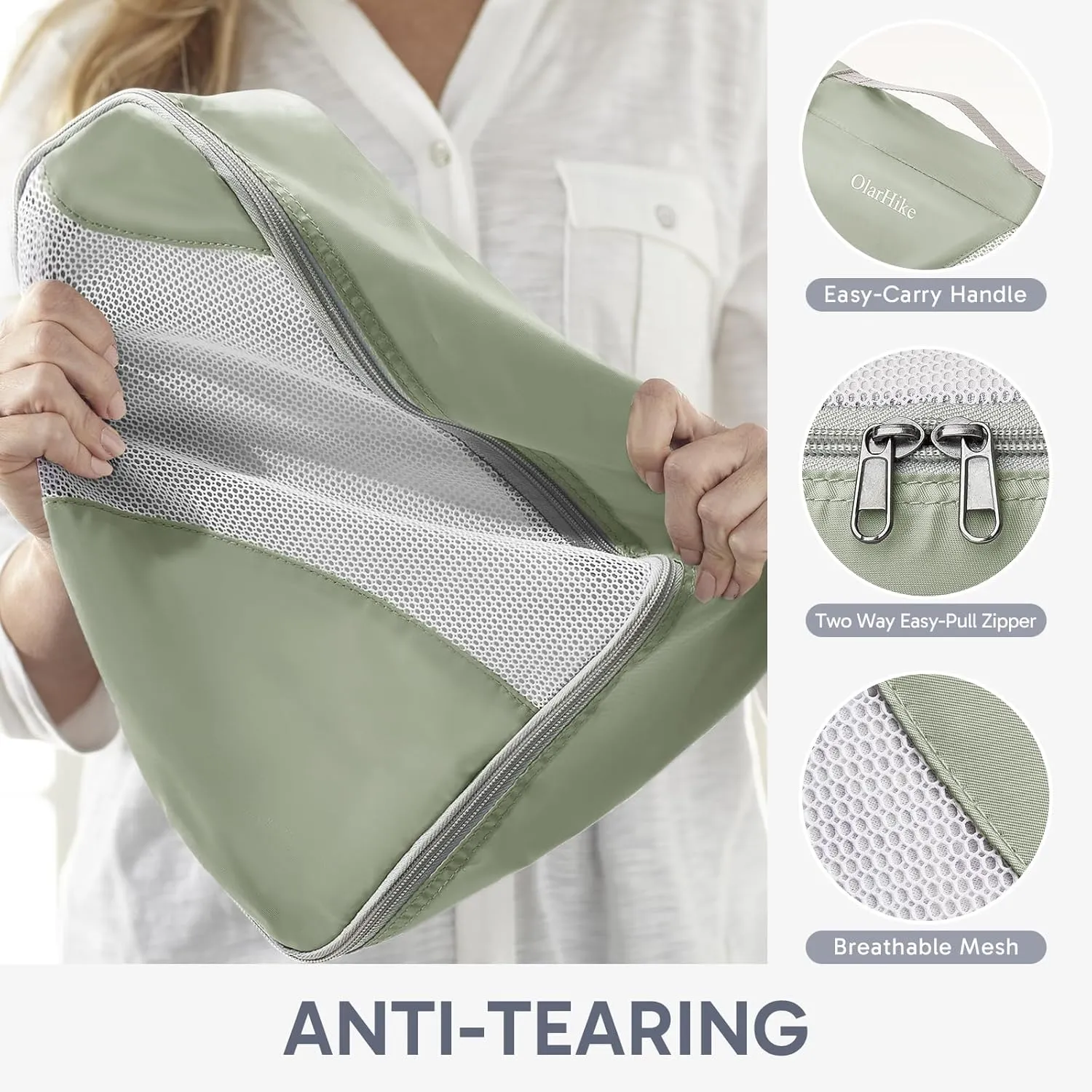 ALL INCLUDED 10 Set Durable Packing Cubes for Suitcases,OlarHike Essentials for Travel, UPGRADED Anti-Tear Stitching, NEW Improved Luggage Packing Organizers for Travel Accessories (Matcha Green)