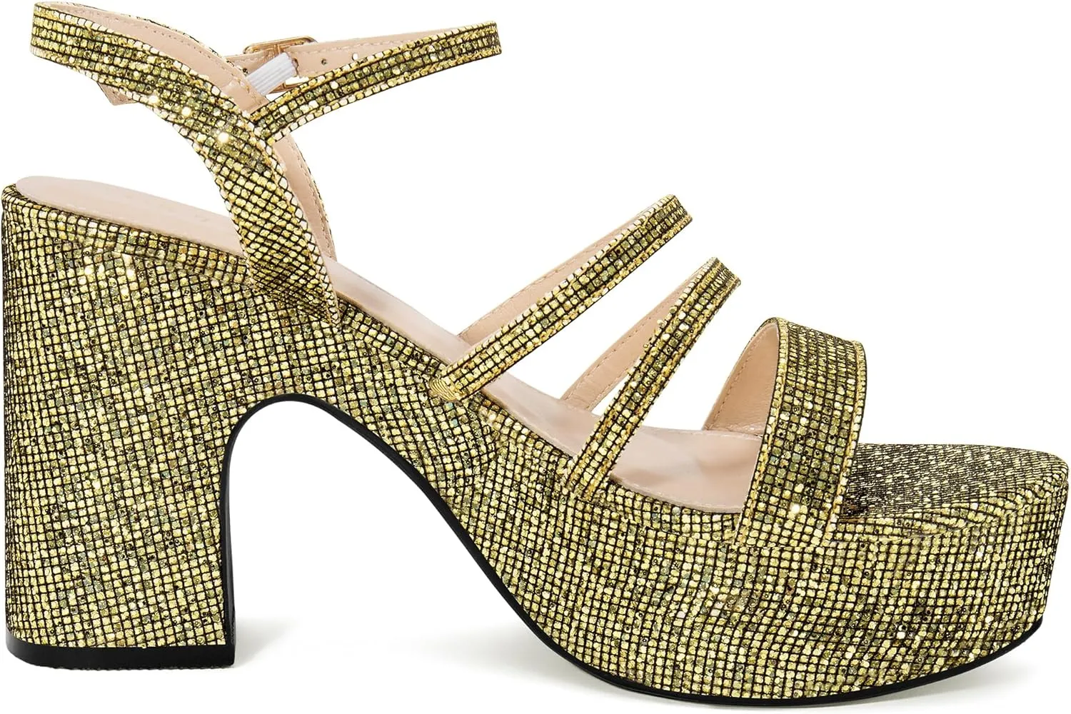 Allegra K Women's Glitter Sparkly Strappy Platform Chunky Heels Sandals