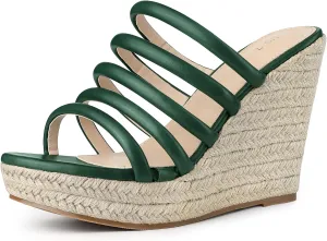Allegra K Women's Platform Espadrille Wedge Strappy Straps Slides Wedges