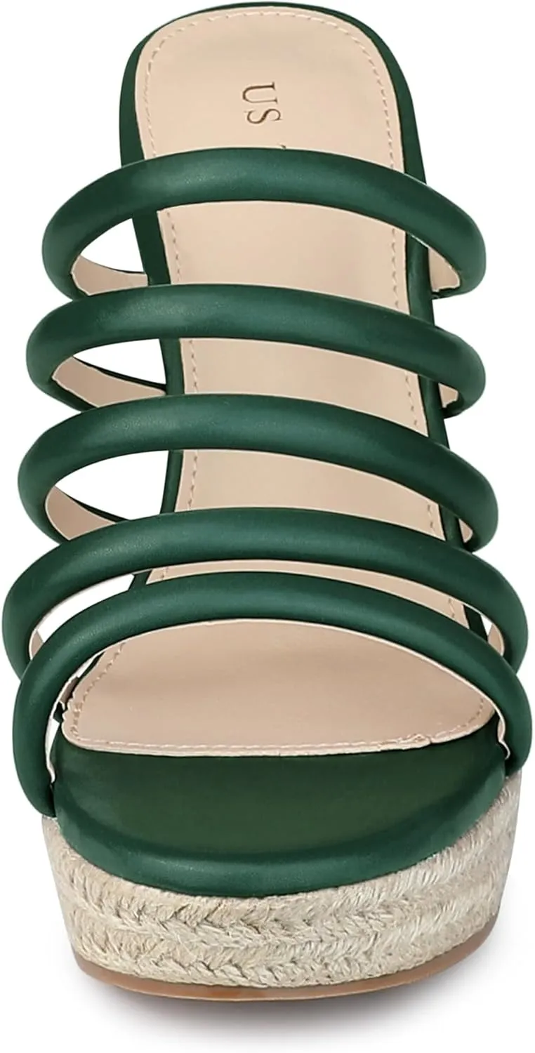 Allegra K Women's Platform Espadrille Wedge Strappy Straps Slides Wedges