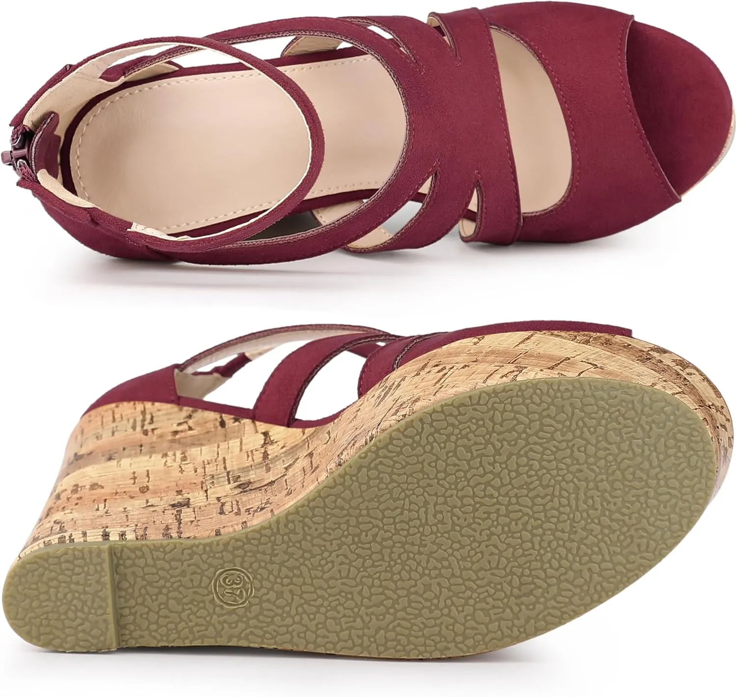 Allegra K Women's Platform Peep Toe Cutout Caged Cork Wedge Heel Sandals