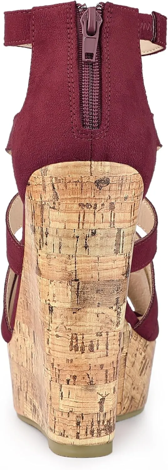 Allegra K Women's Platform Peep Toe Cutout Caged Cork Wedge Heel Sandals