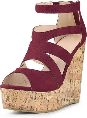 Allegra K Women's Platform Peep Toe Cutout Caged Cork Wedge Heel Sandals