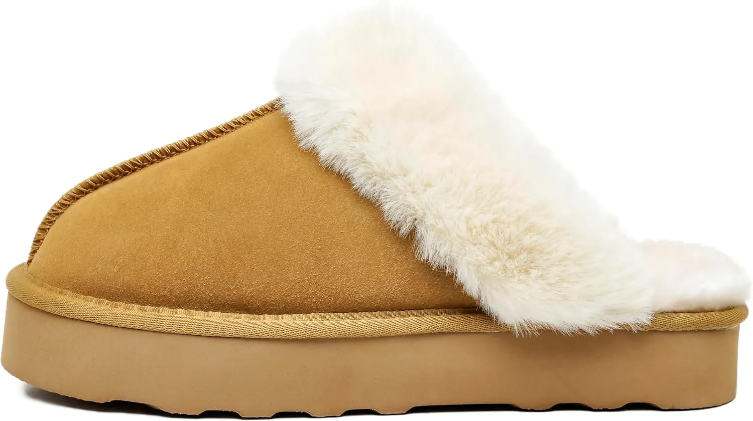 Amber Women's Winter Fur Slippers Genuine Suede Fluffy Faux Fur Memory Foam Cushion, Indoor and Outdoor