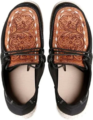 American Darling ADFT133BK4 Hand tooled carved genuine leather trim lightweight shoe footwear slip on