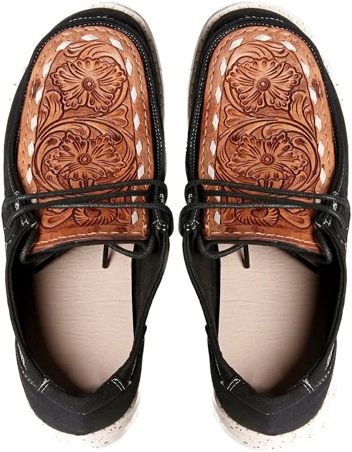 American Darling ADFT133BK4 Hand tooled carved genuine leather trim lightweight shoe footwear slip on