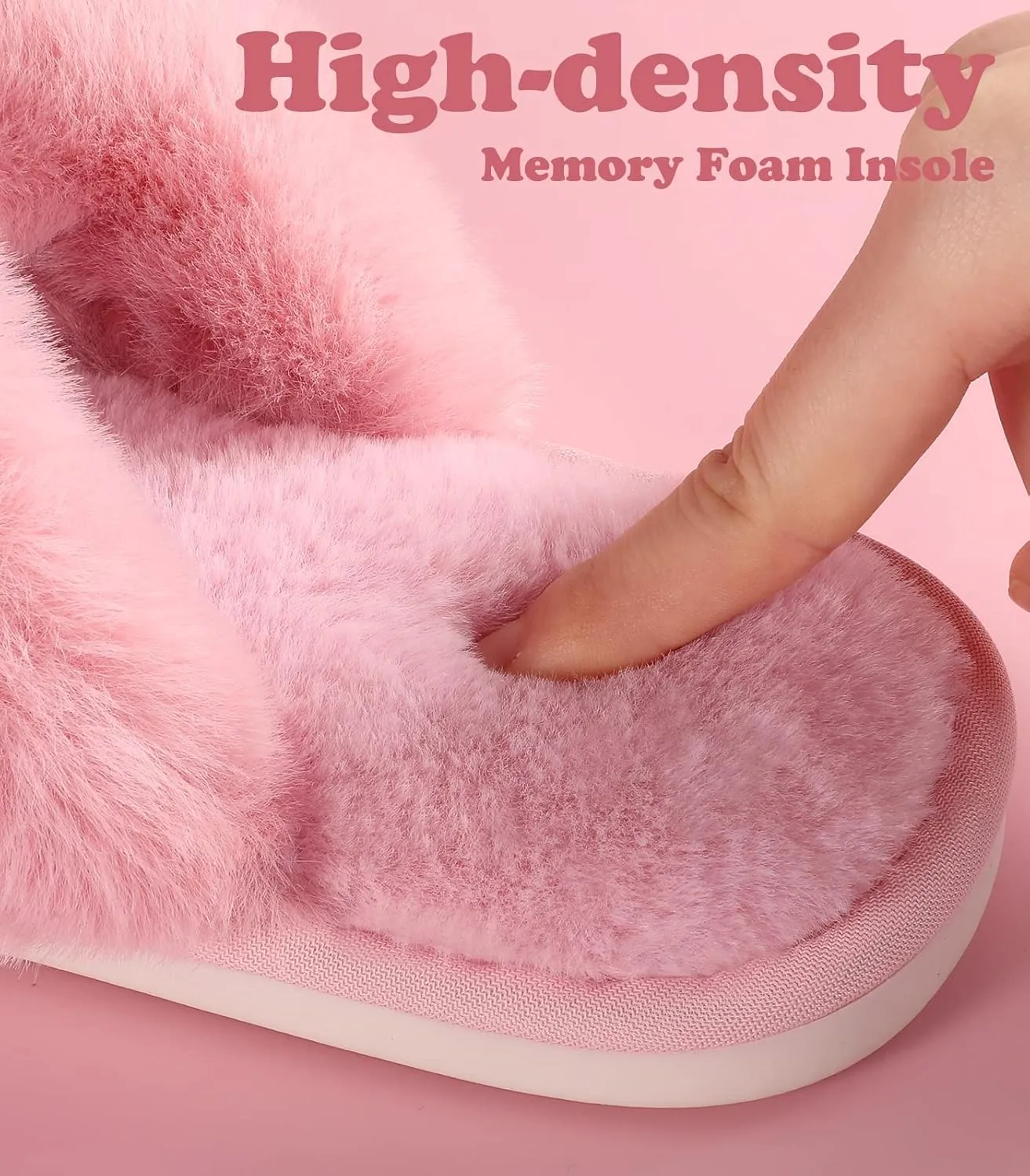 Ankis Womens Fuzzy Memory Foam Slippers Cross Band Cozy Plush Home Slippers Fluffy Furry Open Toe House Shoes Indoor Outdoor Slide Slipper