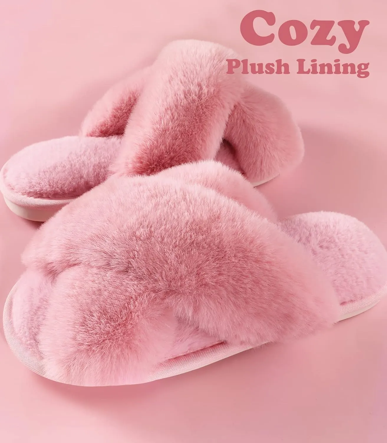 Ankis Womens Fuzzy Memory Foam Slippers Cross Band Cozy Plush Home Slippers Fluffy Furry Open Toe House Shoes Indoor Outdoor Slide Slipper