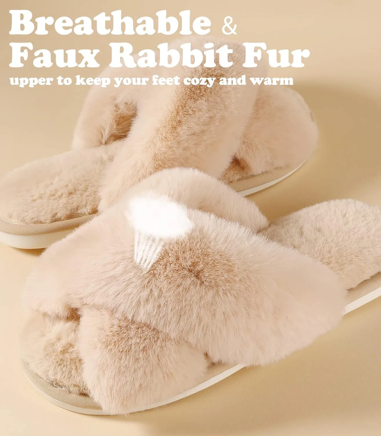Ankis Womens Fuzzy Memory Foam Slippers Cross Band Cozy Plush Home Slippers Fluffy Furry Open Toe House Shoes Indoor Outdoor Slide Slipper