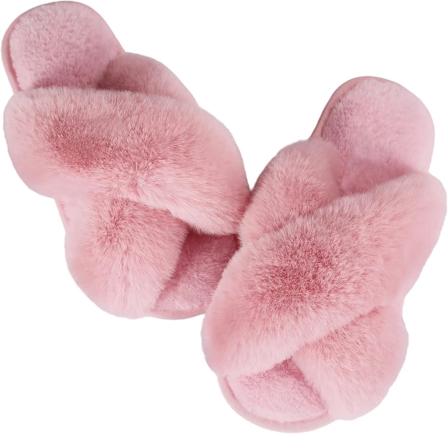 Ankis Womens Fuzzy Memory Foam Slippers Cross Band Cozy Plush Home Slippers Fluffy Furry Open Toe House Shoes Indoor Outdoor Slide Slipper