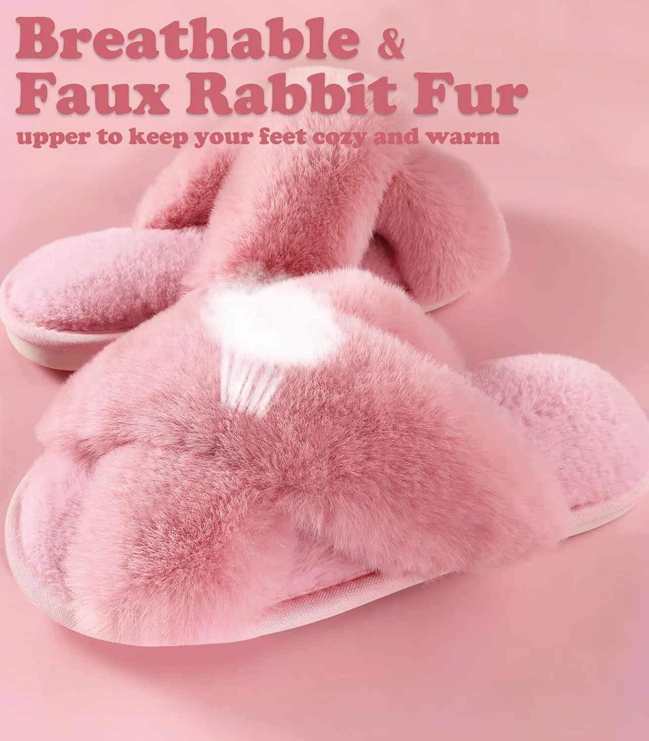 Ankis Womens Fuzzy Memory Foam Slippers Cross Band Cozy Plush Home Slippers Fluffy Furry Open Toe House Shoes Indoor Outdoor Slide Slipper