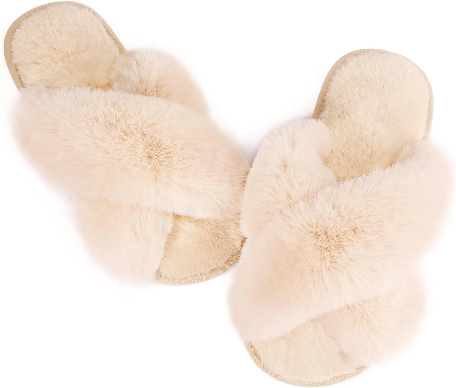 Ankis Womens Fuzzy Memory Foam Slippers Cross Band Cozy Plush Home Slippers Fluffy Furry Open Toe House Shoes Indoor Outdoor Slide Slipper
