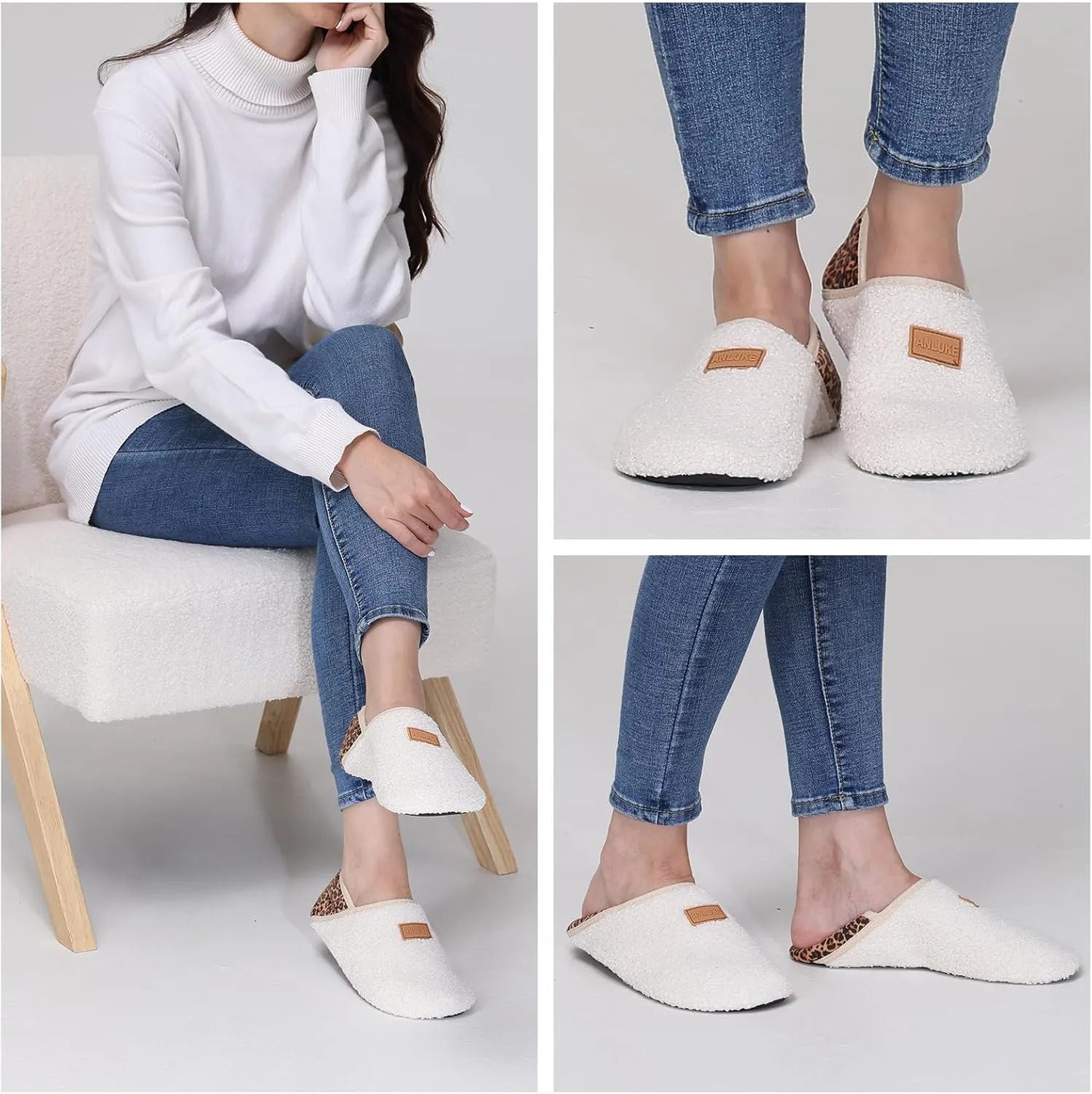 ANLUKE Slipper for Women Men Slipper Socks Fuzzy House Shoes Rubber Sole Slip On Soft-Lightweight Non Slip Indoor/Outdoor