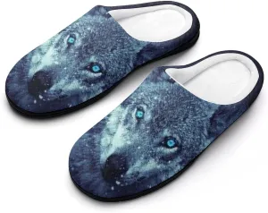 Arctic Snow Wolf Mens Slippers Winter Memory Foam Warm House Shoes Indoor/Outdoor